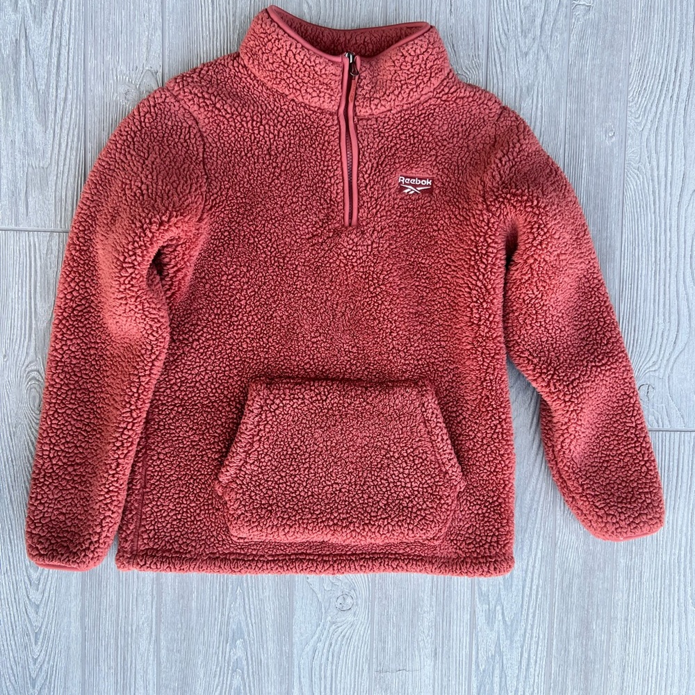 Reebok Girls Sherpa Fleece Pullover Large Cozy Quarter Zip Sweatshirt Peach Pink